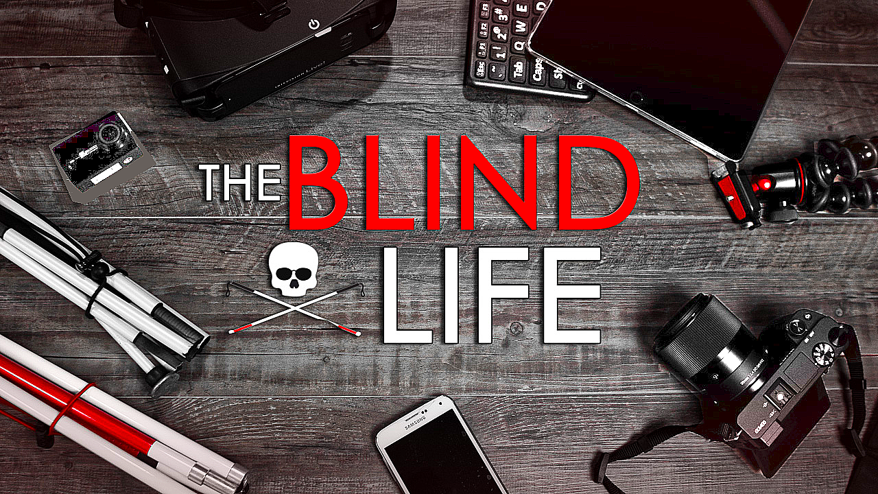 The Blind Life Logo surrounded by assistive technology devices for the Blind/VIP